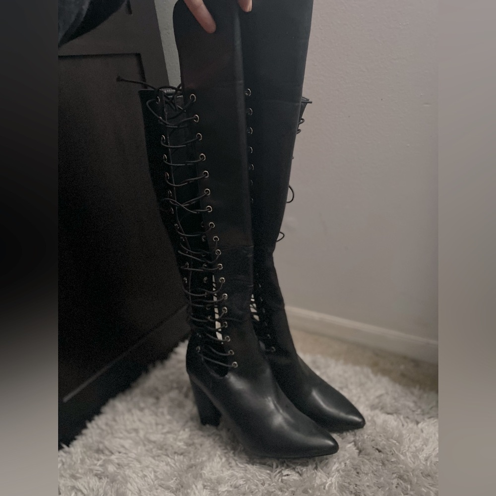 Knee high rope leather boots